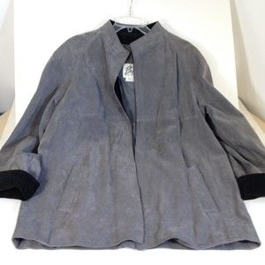 Vintage Bermans Womens Leather Suede Jacket Size 16 Gray w/Black Trim